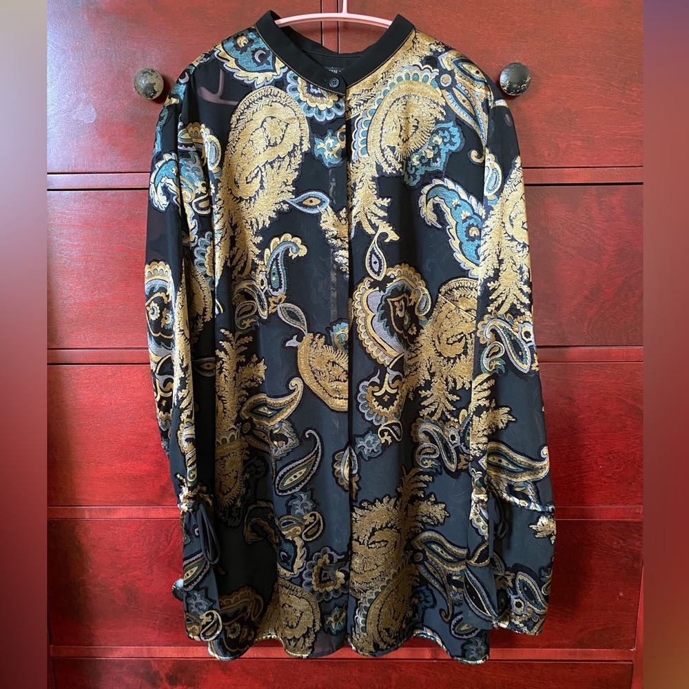 Lafayette 148 New York Black and Gold Paisley Shirt